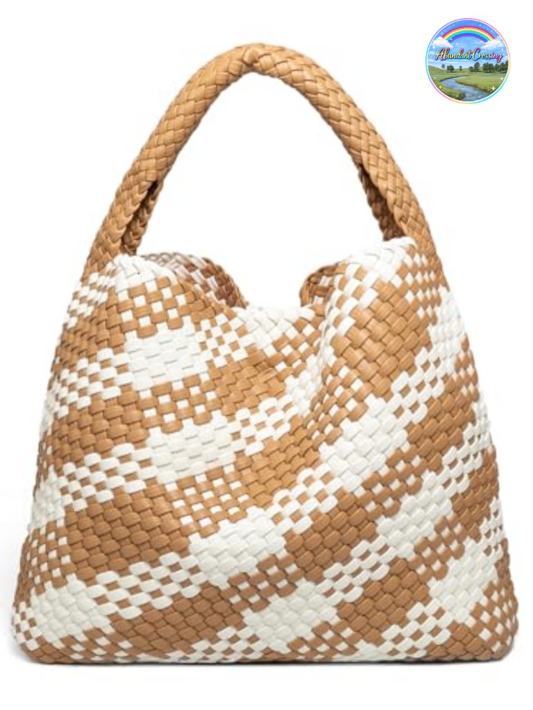 Large Vegan Leather Woven Shoulder Tote Bag